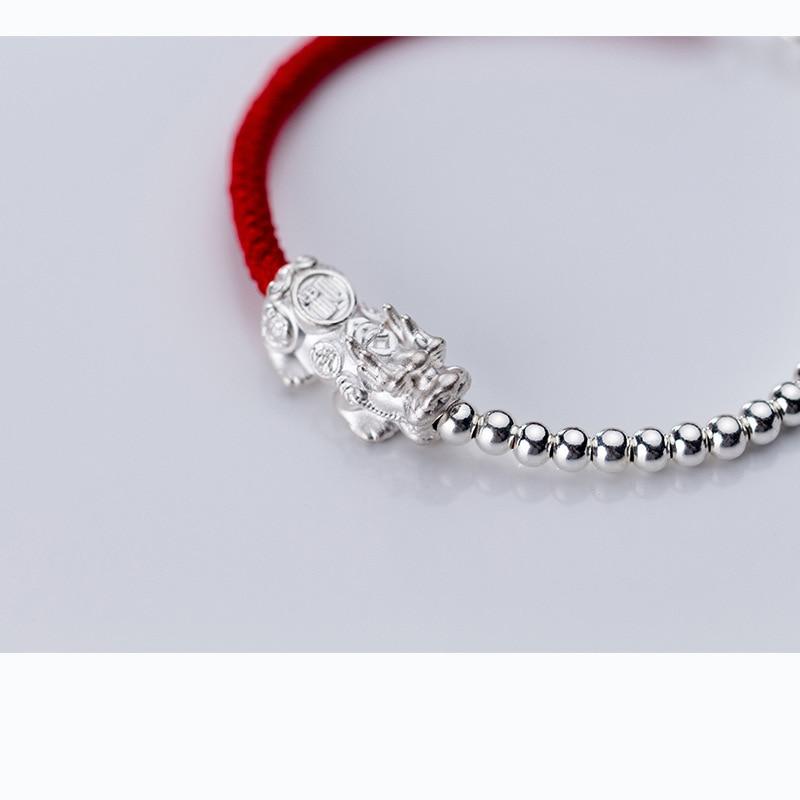 PURE Silver WEALTH ATTRACTING PIXIU & Red Rope Bracelet