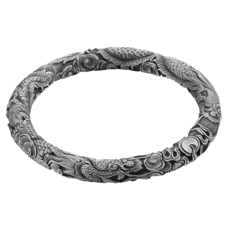 Ethnic Thai Silver Men's Auspicious Dragon Bangle