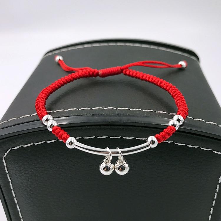 925 Sterling Silver PEACE Bells Lucky Red Rope Bracelet