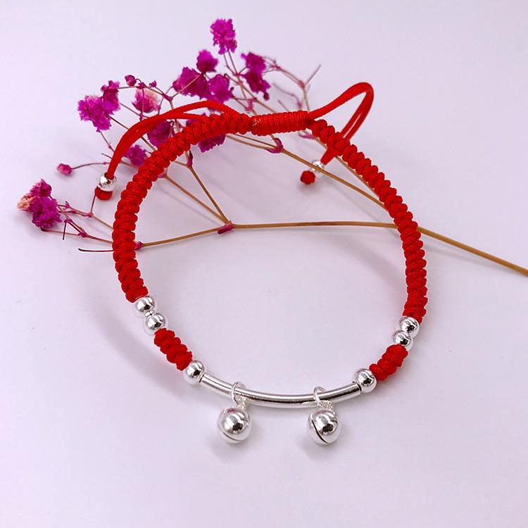 925 Sterling Silver PEACE Bells Lucky Red Rope Bracelet