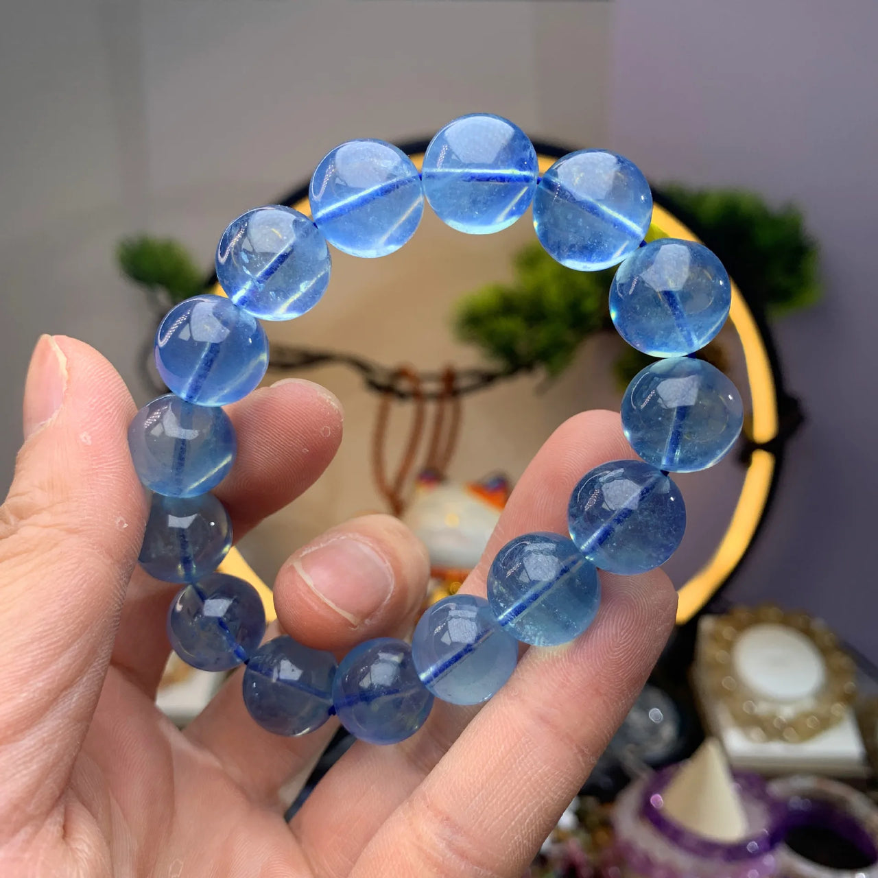 Natural Blue Ice Aquamarine Clear Round Beads Bracelet Women Men Blue Aquamarine 7mm 8mm 9mm 10mm 11mm Jewelry AAAAAA Your Soul Place