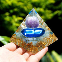 Thumbnail for #129 - Handmade Amethyst & Aquamarine 'BRING PEACE' SCORPIO Zodiac ORGONITE Pyramid