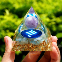 Thumbnail for #129 - Handmade Amethyst & Aquamarine 'BRING PEACE' SCORPIO Zodiac ORGONITE Pyramid