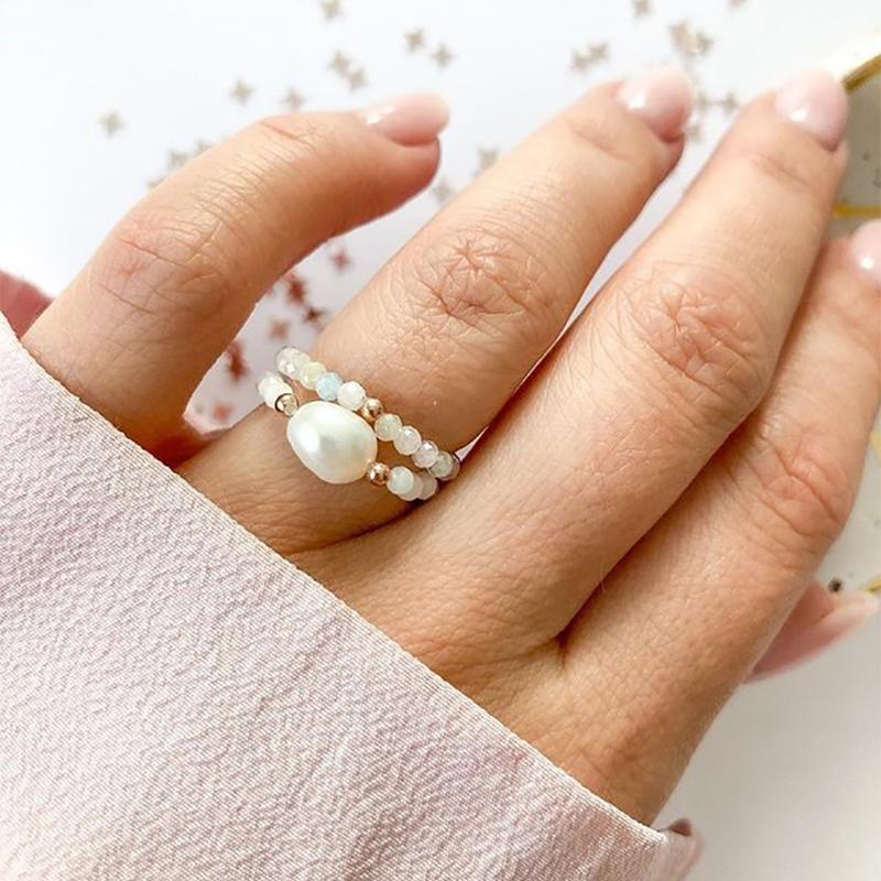 Cream Moonstone & Freshwater Pearl 'SERENITY' Ring Set