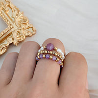 Thumbnail for Amethyst & Freshwater Pearls 'HAPPINESS' Ring Set