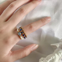 Thumbnail for Aquamarine & Lapis Lazuli with Freshwater Pearls 'PEACE' Ring Set