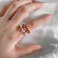 Thumbnail for Rose Quartz & Strawberry Quartz with Freshwater Pearls 'TRANQUILITY' Ring Set