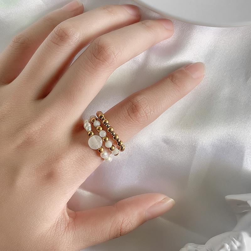 Milky Quartz & Freshwater Pearls 'SELF-EMPOWERMENT' Ring Set