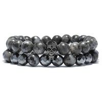 Thumbnail for Skull 'n Stone- Mens Hematite & Agate Stone STRENGTH Bracelet Set