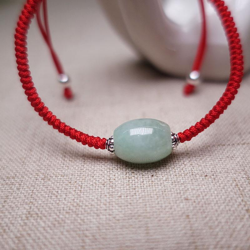 Sterling Silver &  AAA Burmese Jadeite  SOOTHING Red Rope Bracelet