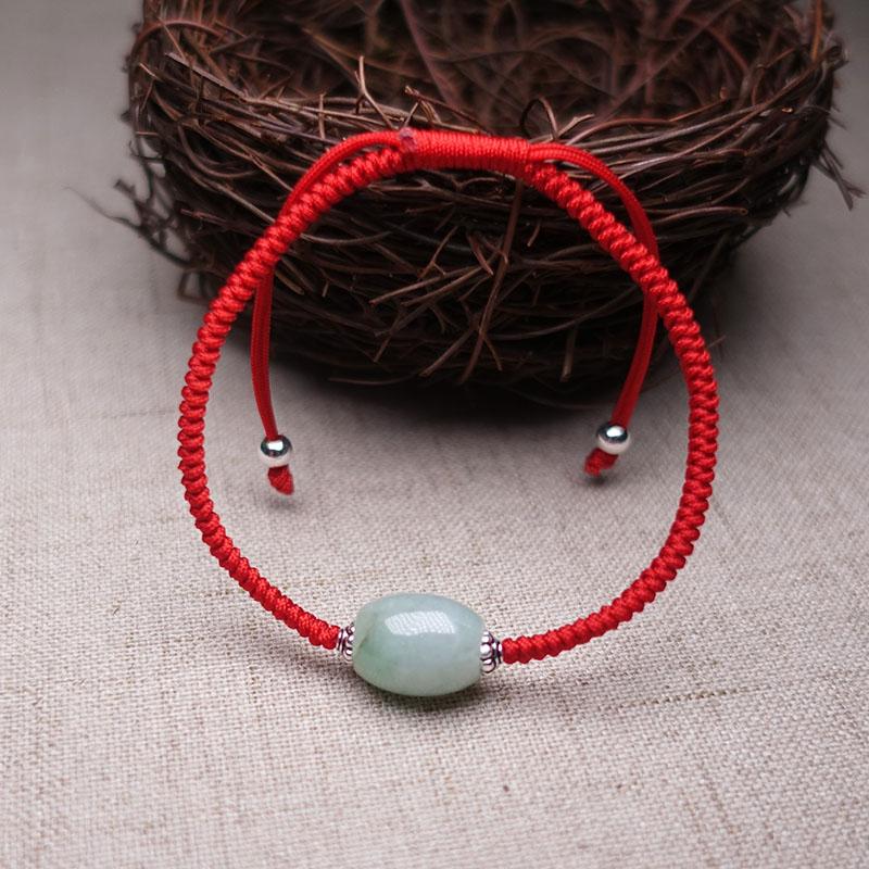 Sterling Silver &  AAA Burmese Jadeite  SOOTHING Red Rope Bracelet