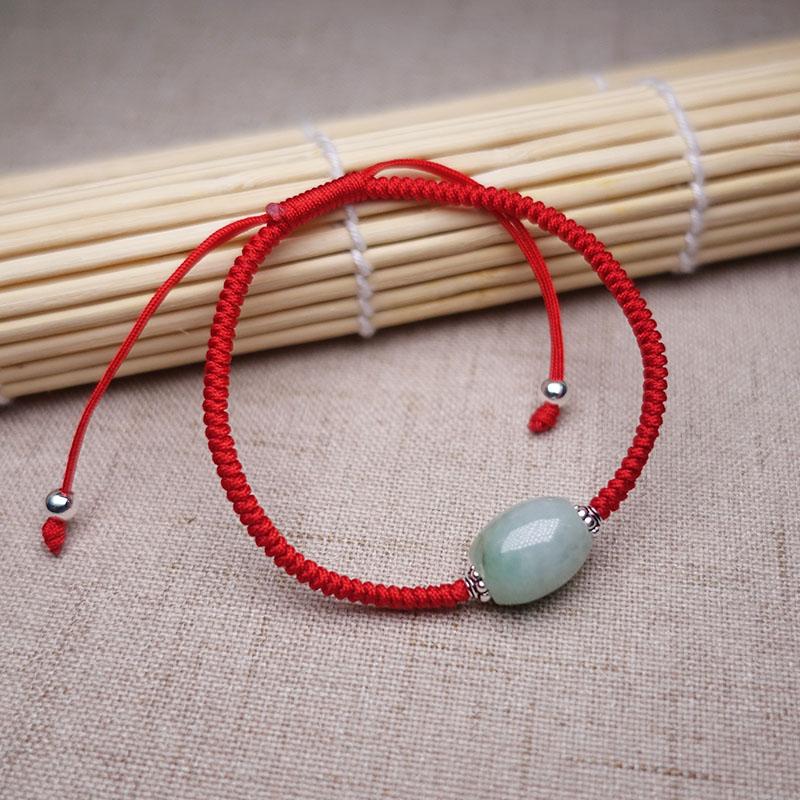 Sterling Silver &  AAA Burmese Jadeite  SOOTHING Red Rope Bracelet