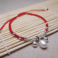 Thumbnail for Water Drop PEARL & BELLS Sterling Silver Red Rope DIGNITY Bracelet