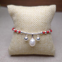 Thumbnail for Water Drop PEARL & BELLS Sterling Silver Red Rope DIGNITY Bracelet