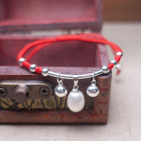 Thumbnail for Water Drop PEARL & BELLS Sterling Silver Red Rope DIGNITY Bracelet