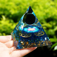 Thumbnail for #104-Handmade Buddha & Blue Quartz Crystal Sphere ' SELF-DISCIPLINE' ORGONITE Pyramid