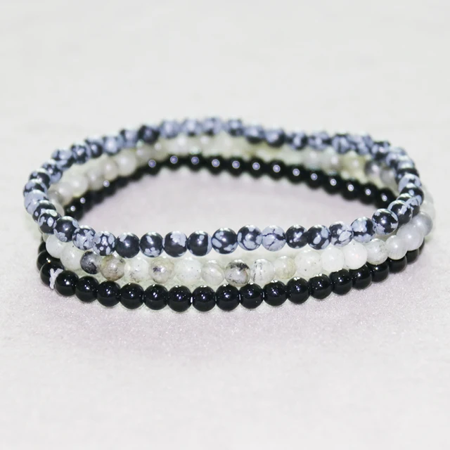 STRENGTH & PROTECTION-Snowflake Obsidian,Labradorite & Onyx- 3/pc  "MIGHTY MINIS " Healing Energy Stone Bracelets YourSoulPlace