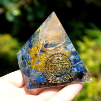 Thumbnail for #218 - Handmade Rose Quartz & Kyanite- Sri Yantra 'CLARITY' ORGONITE Pyramid
