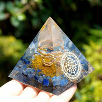 Thumbnail for #218 - Handmade Rose Quartz & Kyanite- Sri Yantra 'CLARITY' ORGONITE Pyramid