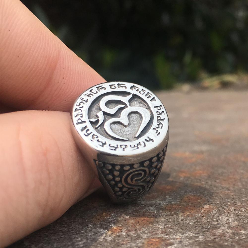 Titanium Steel  Sacred OM Symbol Unisex  Buddhist  Ring