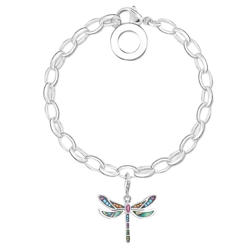 Silver & Zirconia Stylish Dragonfly & Heart Charm Bracelet