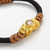 Thumbnail for PURE Silver PIXIU with Feng Shui SUCCESS WHEEL Rope Bracelet-.NEW IN!