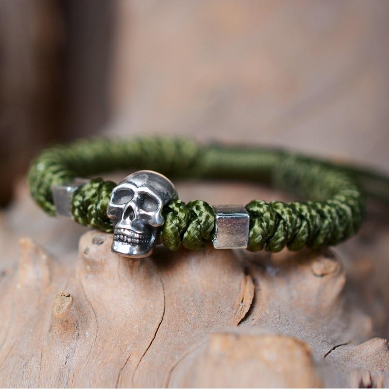 Hand Braided PURE 999 SILVER SKULL Rope bracelet