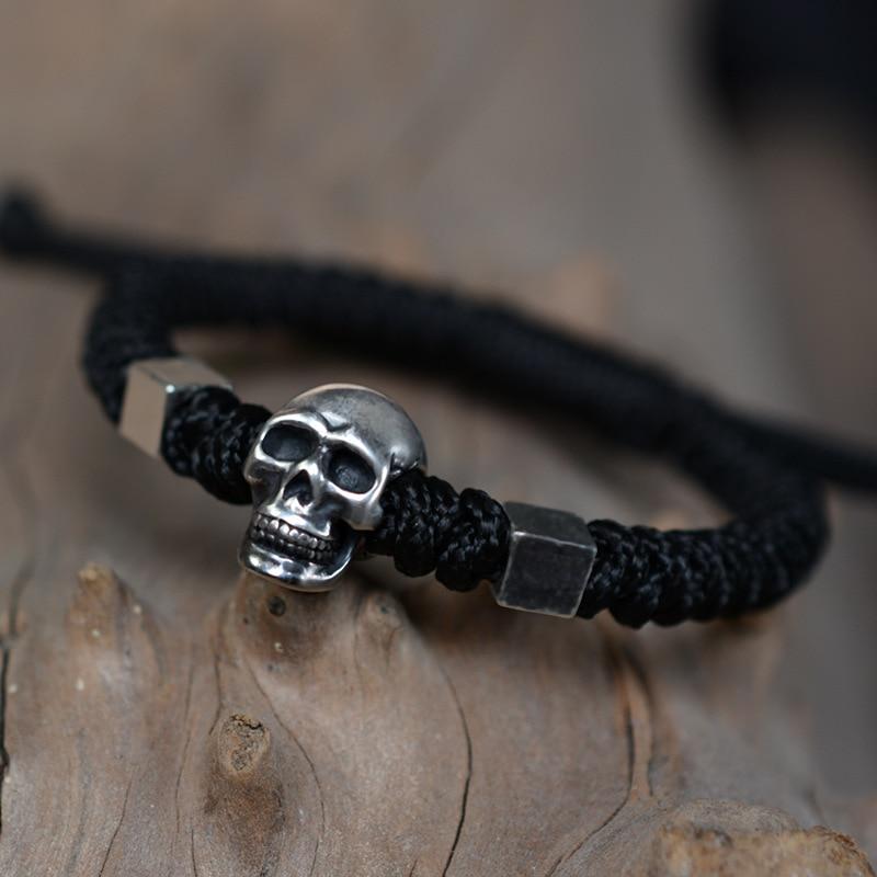 Hand Braided PURE 999 SILVER SKULL Rope bracelet