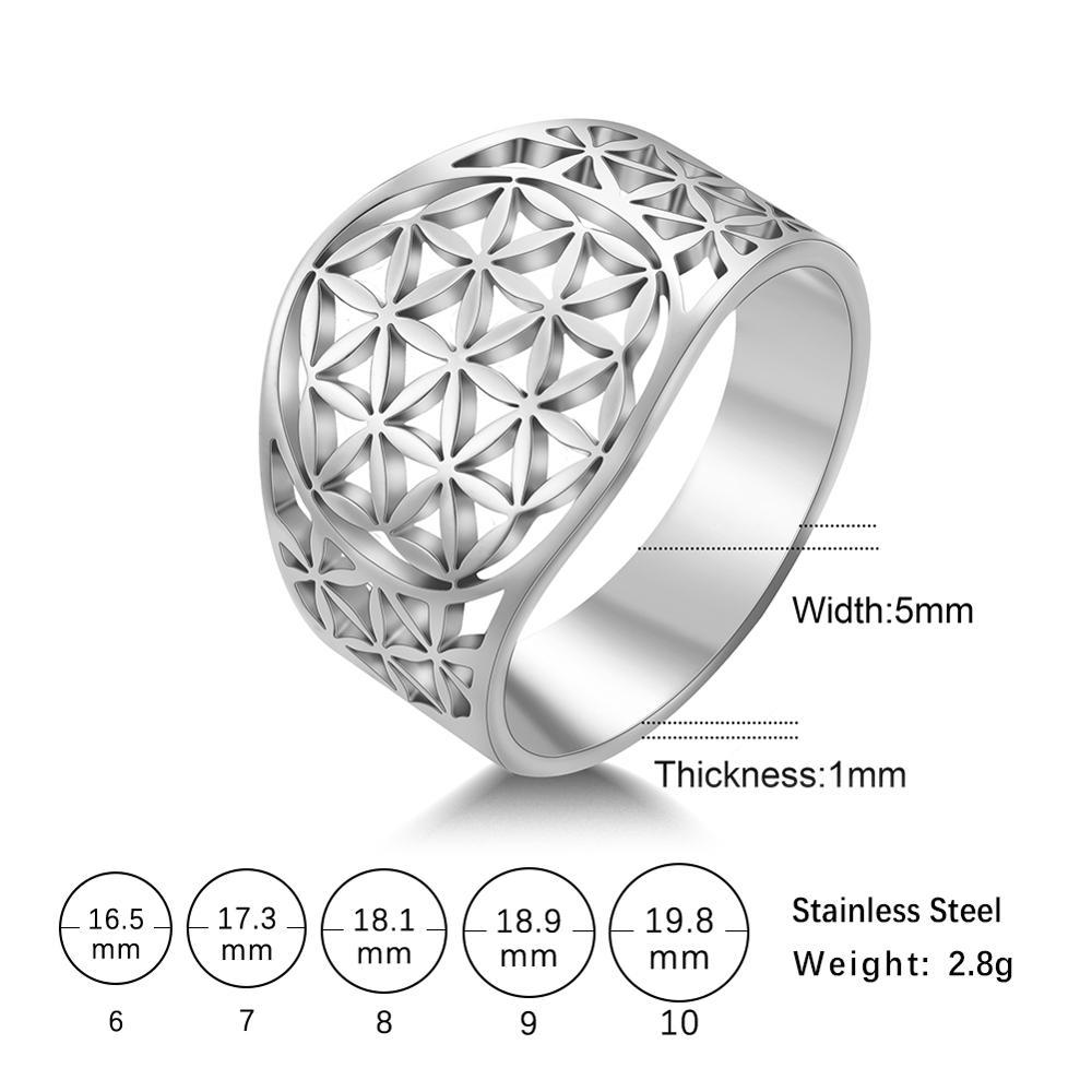 Stainless Steel Viking FLOWER OF LIFE Ring