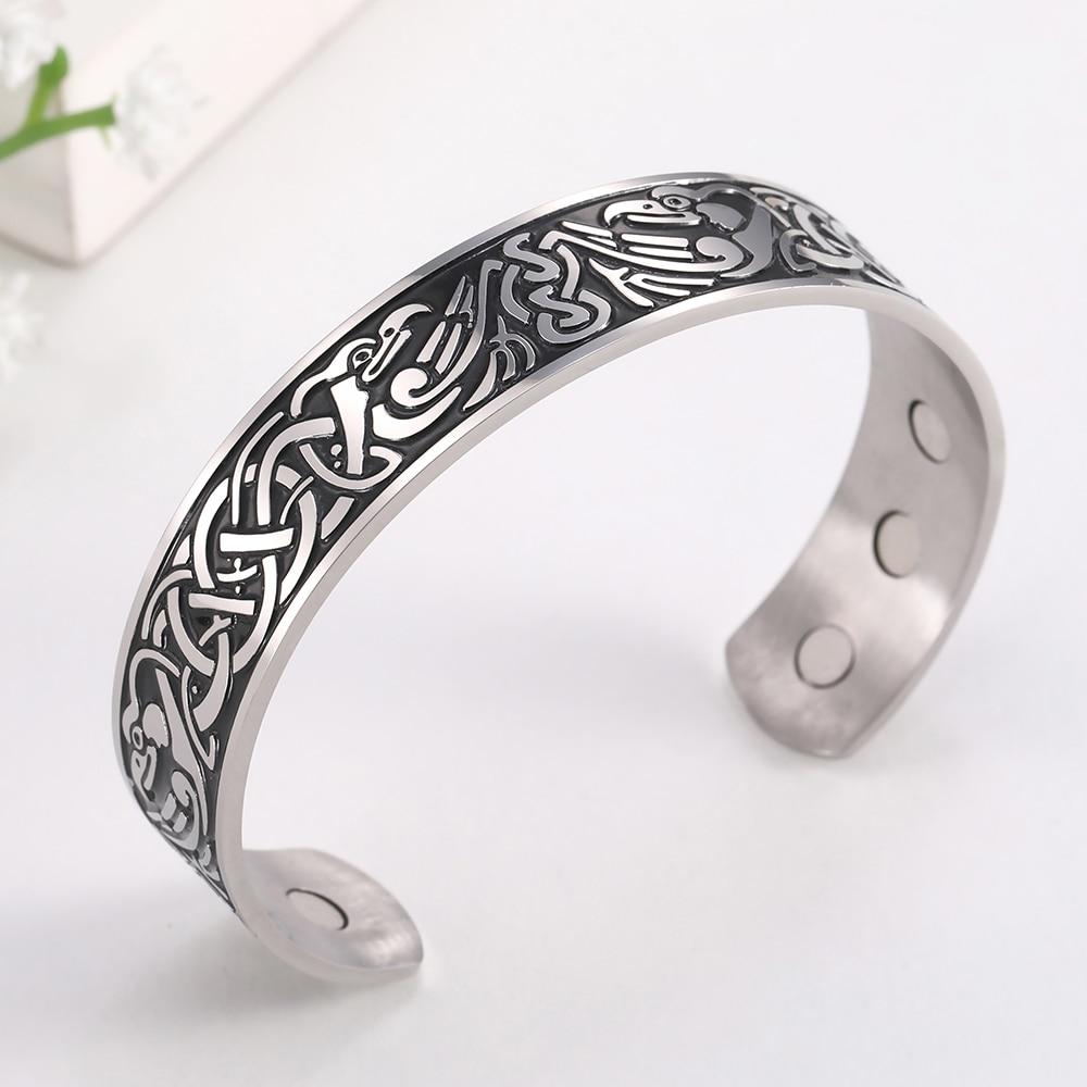 Engraved Viking Phoenix Totem & Celtic Knot MAGNETIC HEALTH Stainless Steel