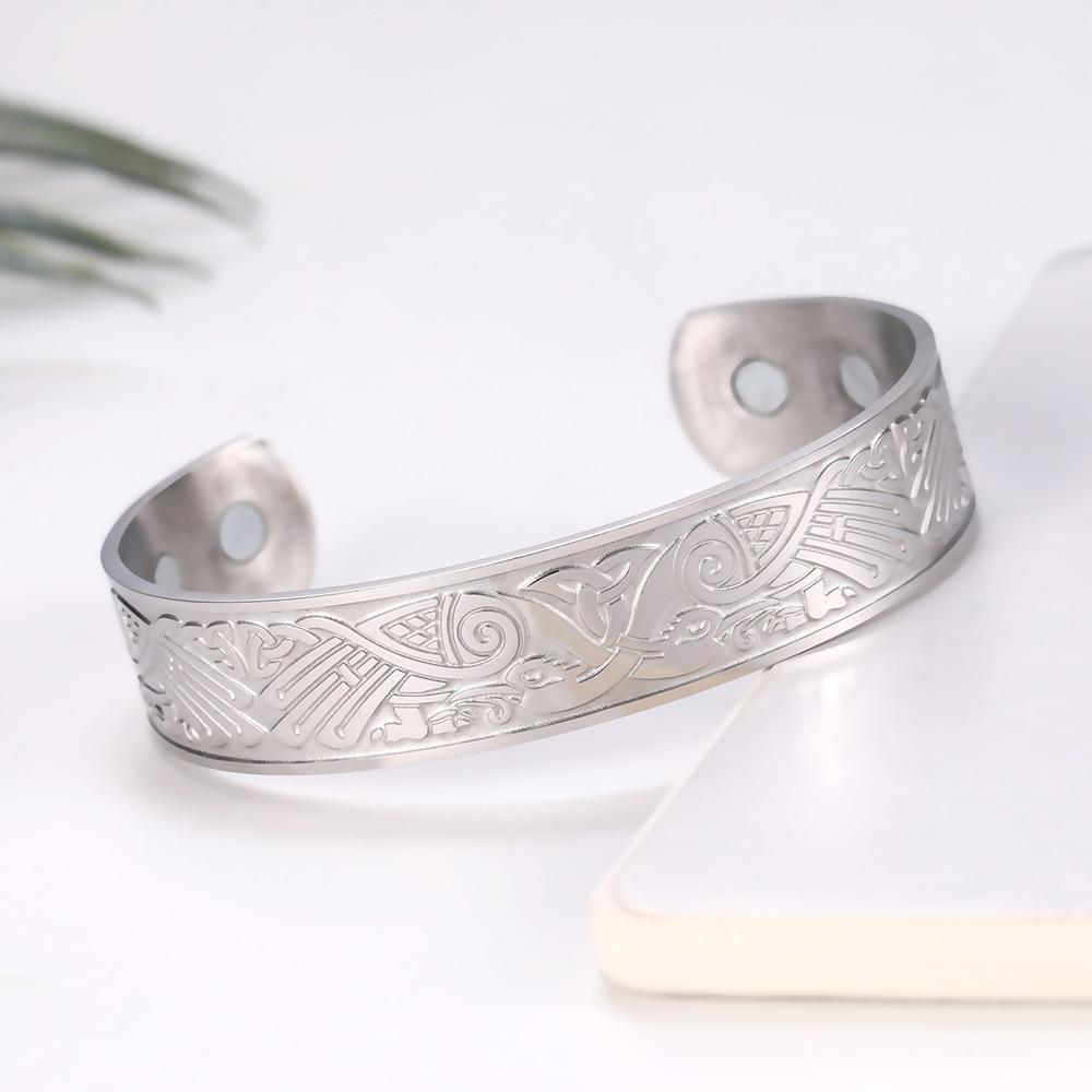 Engraved Viking Phoenix Totem & Celtic Knot MAGNETIC HEALTH Stainless Steel