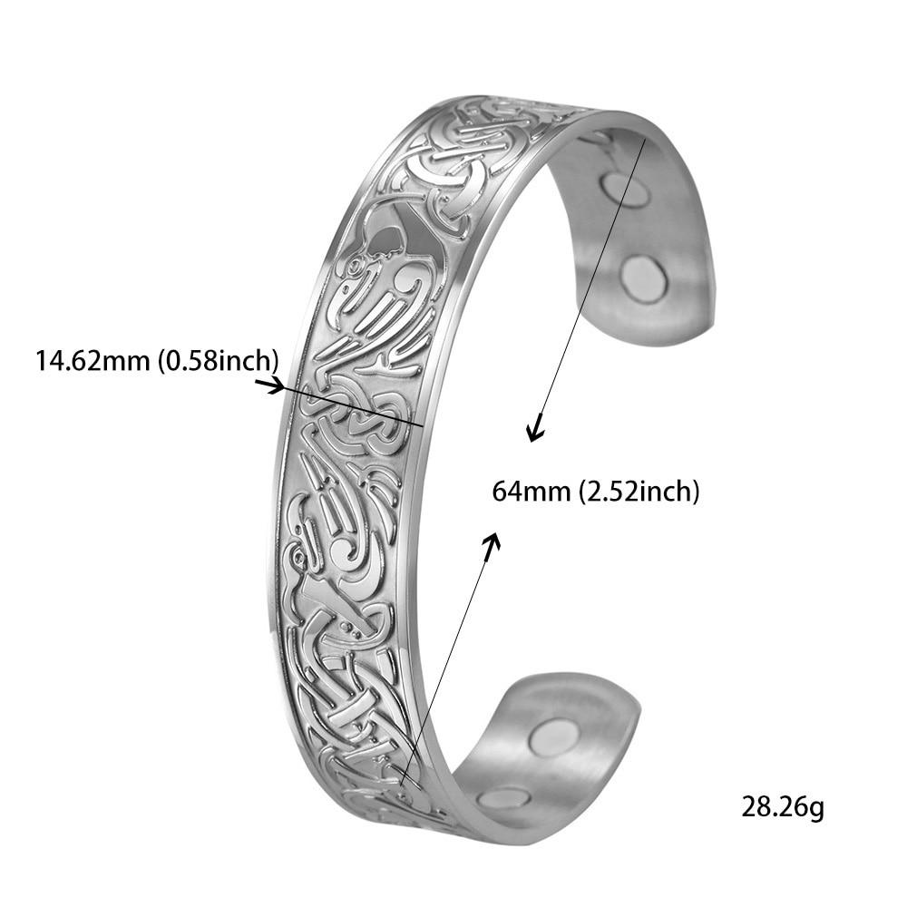 Engraved Viking Phoenix Totem & Celtic Knot MAGNETIC HEALTH Stainless Steel