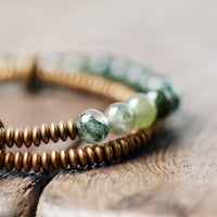 Thumbnail for Ethnic Tibetan Moss Agate Stone & Copper Bead NEW BEGINNINGS Bracelet