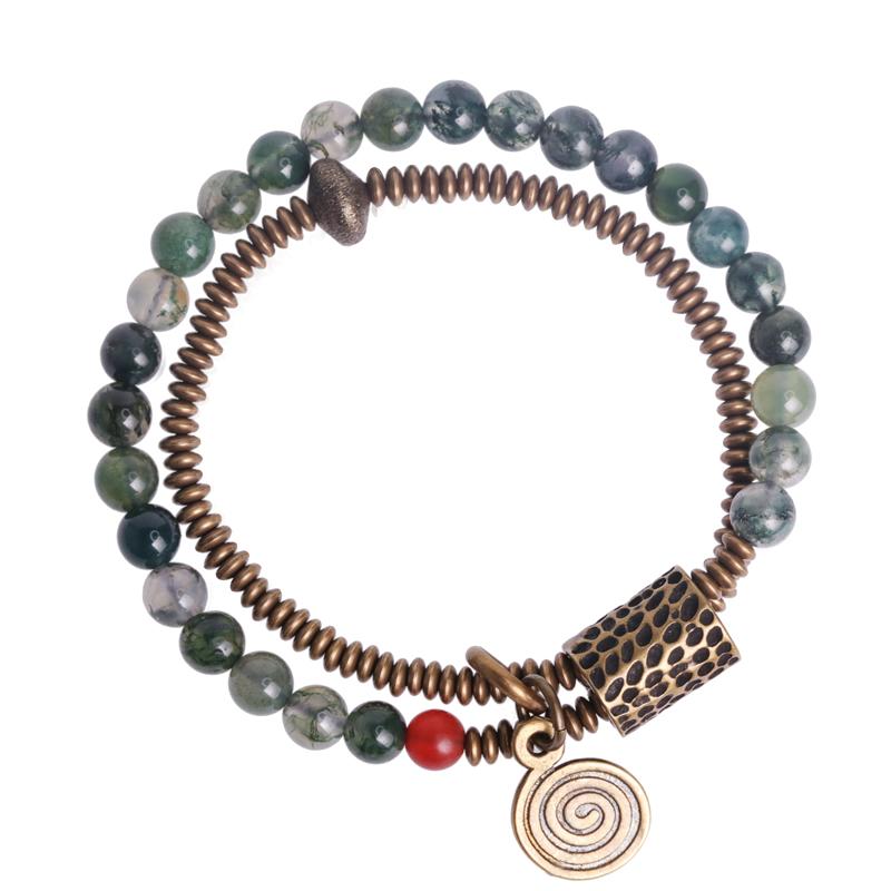 Ethnic Tibetan Moss Agate Stone & Copper Bead NEW BEGINNINGS Bracelet