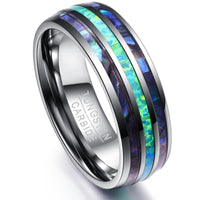 Thumbnail for Luxury Silver Tungsten Carbide Ring with Blue Fire Opal & Abalone Shell Inlay-Sizes 5-15