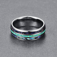 Thumbnail for Luxury Silver Tungsten Carbide Ring with Blue Fire Opal & Abalone Shell Inlay-Sizes 5-15