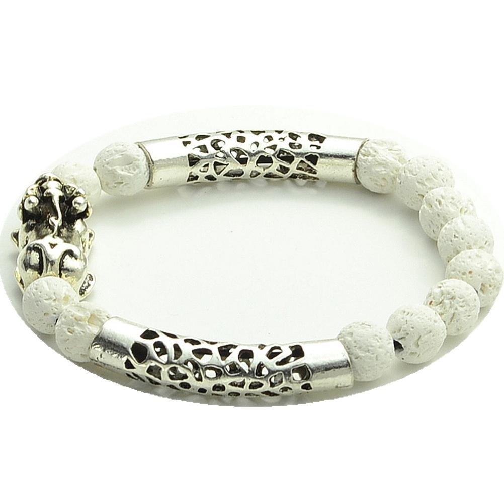 Stainless Steel  LUCKY PIXIU  & White Lava Essential Oil Diffuser Beaded Bracelet