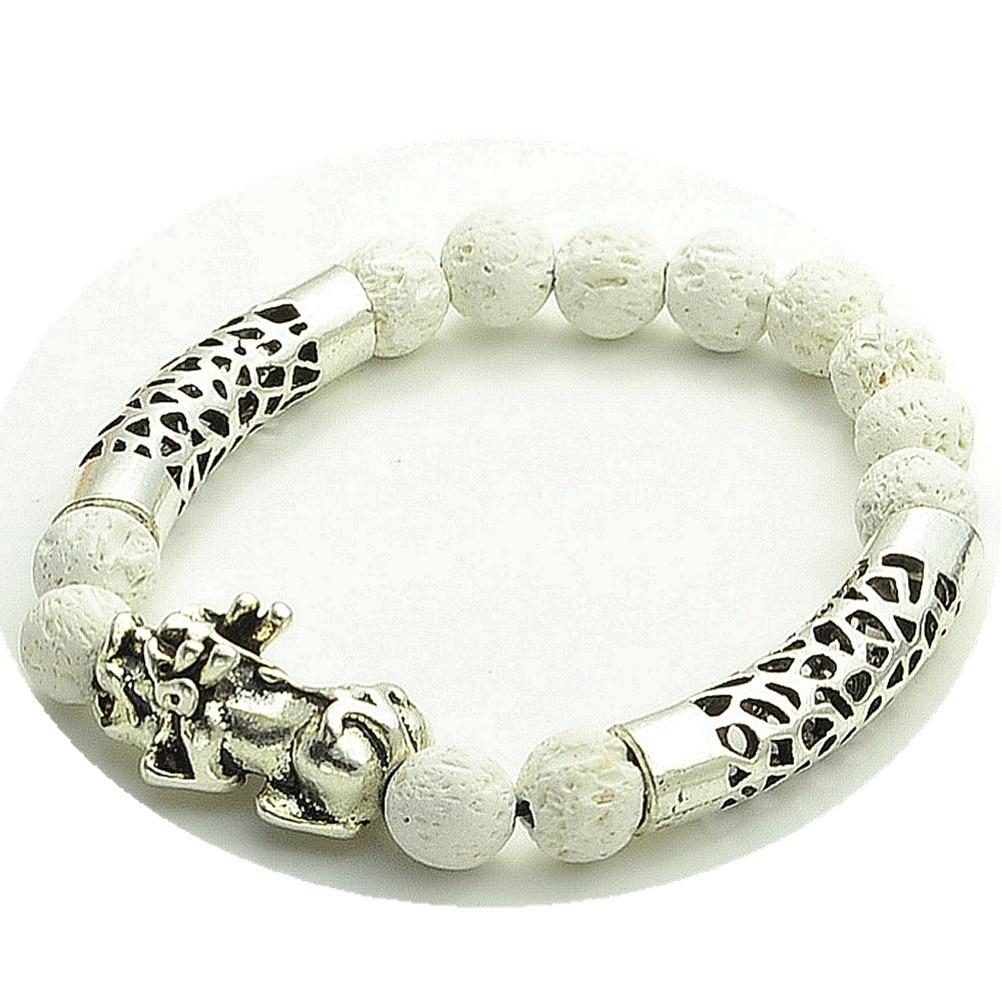 Stainless Steel  LUCKY PIXIU  & White Lava Essential Oil Diffuser Beaded Bracelet