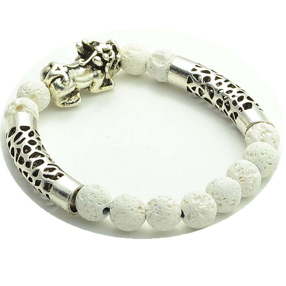 Stainless Steel  LUCKY PIXIU  & White Lava Essential Oil Diffuser Beaded Bracelet