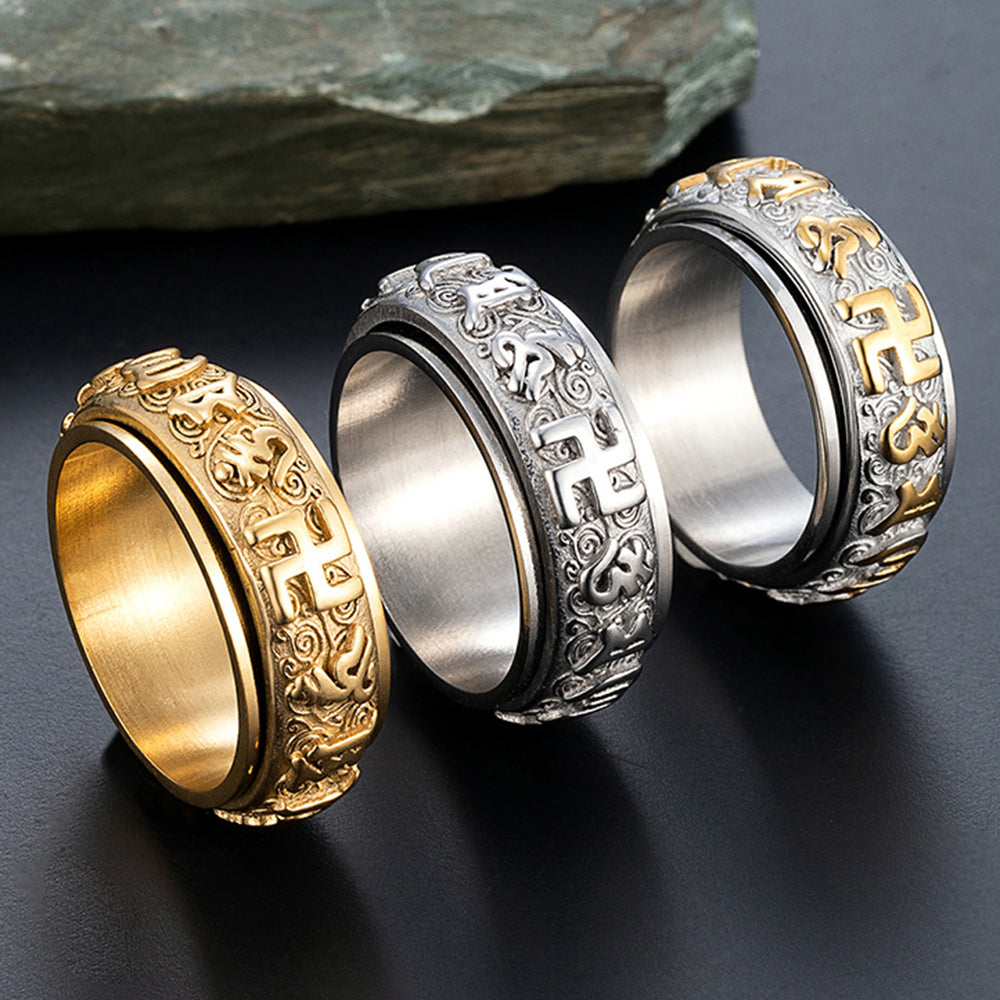 Stainless Steel ROTATING Om Mani Padme Hum Mantra Tibetan Ring