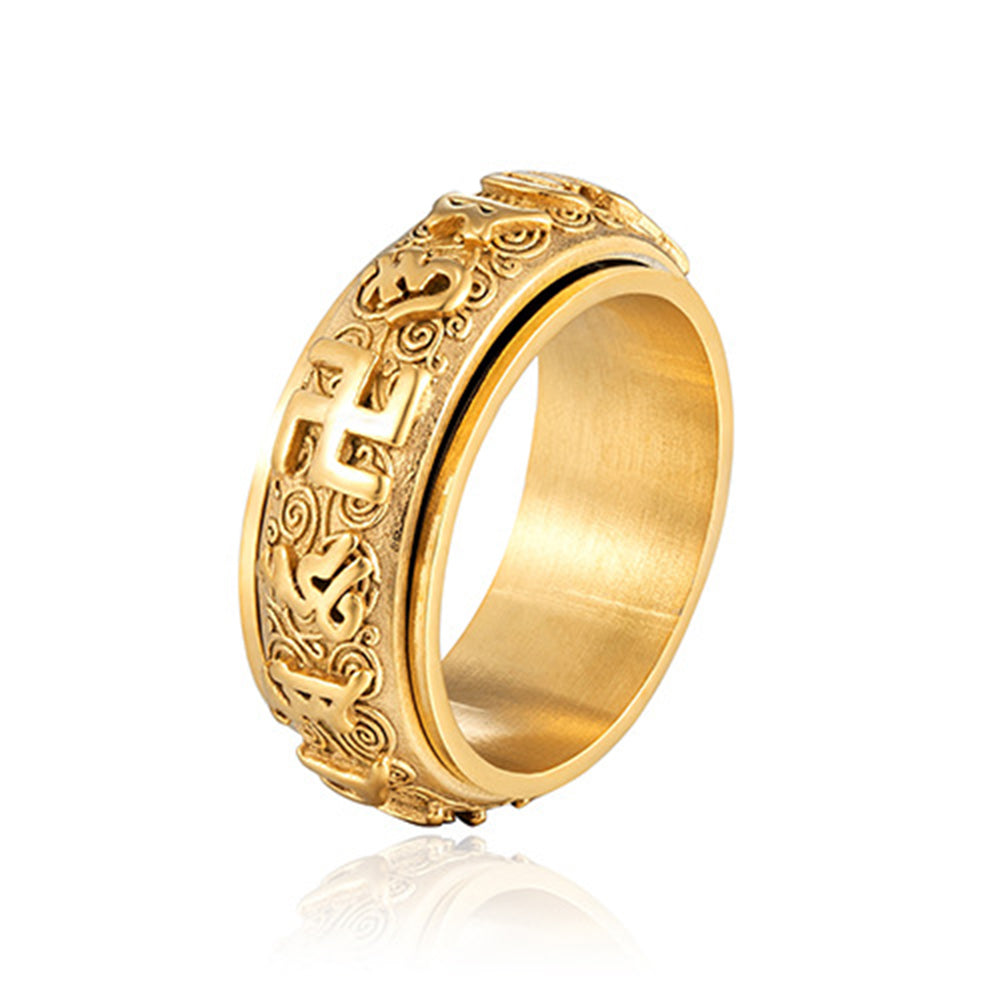 Stainless Steel ROTATING Om Mani Padme Hum Mantra Tibetan Ring
