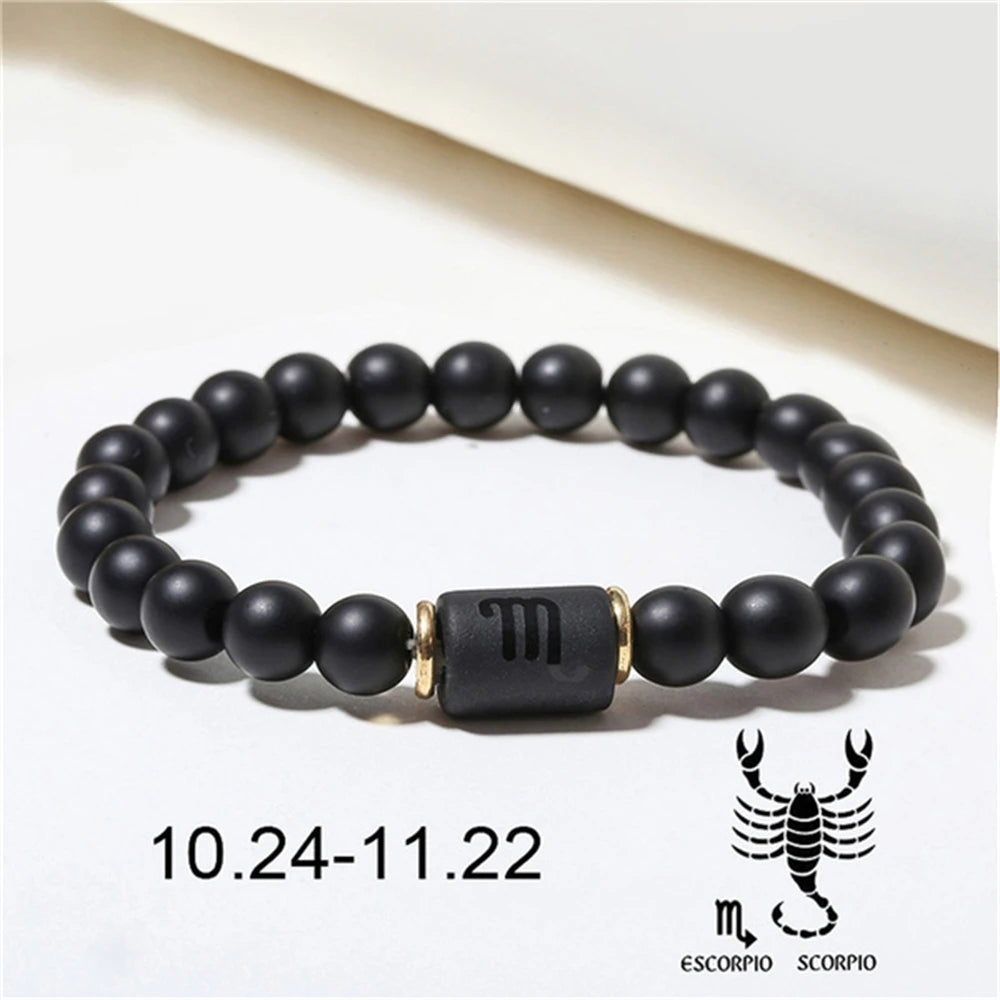 Stainless Steel & Obsidian Zodiac/Astrological Sign Bracelet