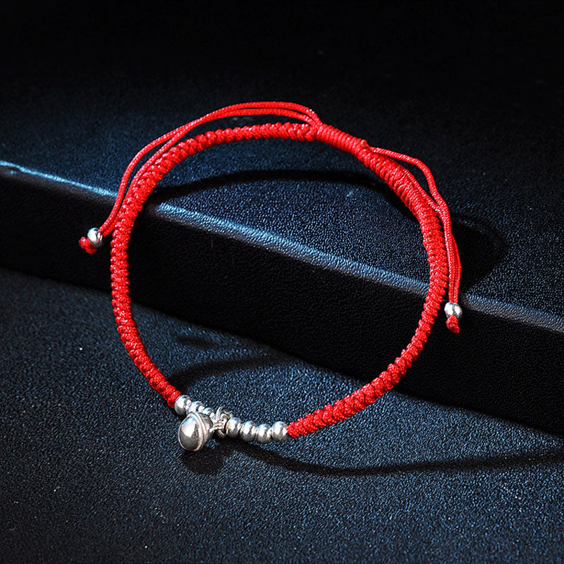 Sterling Silver Tibetan Wind Bell Red Rope Bracelet