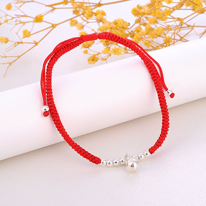 Sterling Silver Tibetan Wind Bell Red Rope Bracelet