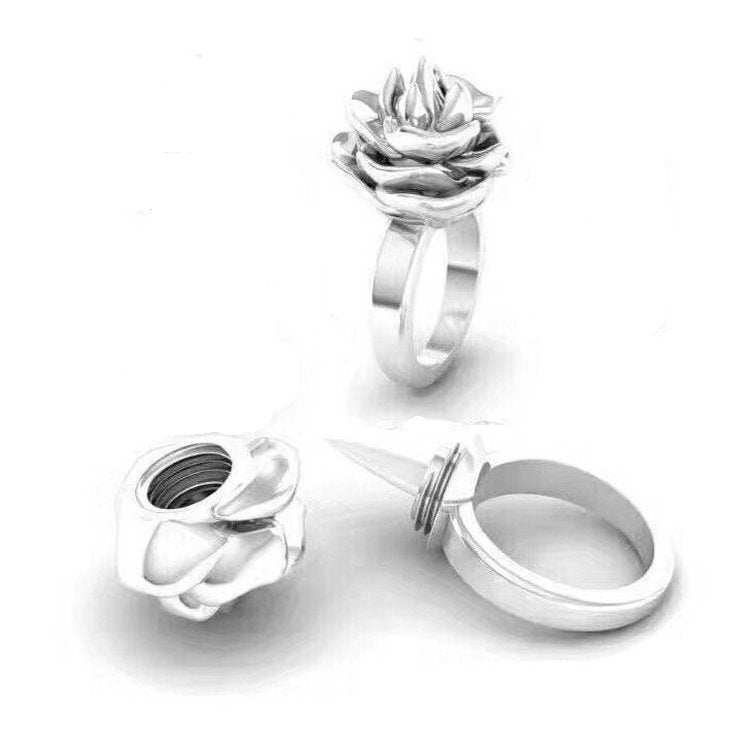 Silver "Thorn Between a Rose" Women's Self-Defense Ring