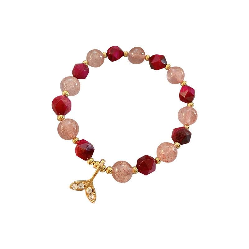 Boho Strawberry Quartz & Red Tiger Eye Mermaid Tail 'Siren' Bracelet