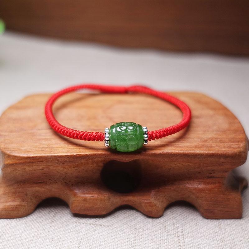 Sterling Silver & RUSSIAN JADE Red Rope LONGEVITY Bracelet