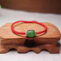 Thumbnail for Sterling Silver & RUSSIAN JADE Red Rope LONGEVITY Bracelet