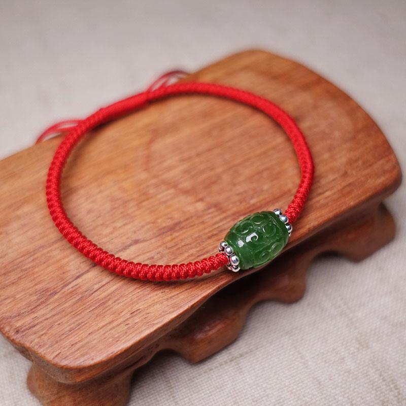 Sterling Silver & RUSSIAN JADE Red Rope LONGEVITY Bracelet