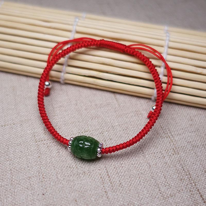 Sterling Silver & RUSSIAN JADE Red Rope LONGEVITY Bracelet